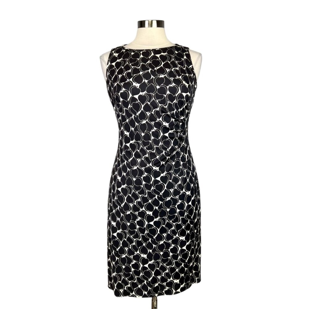 Kay Unger Womens Black White Silk Sheath Dress Sleeveless Ruched size 8